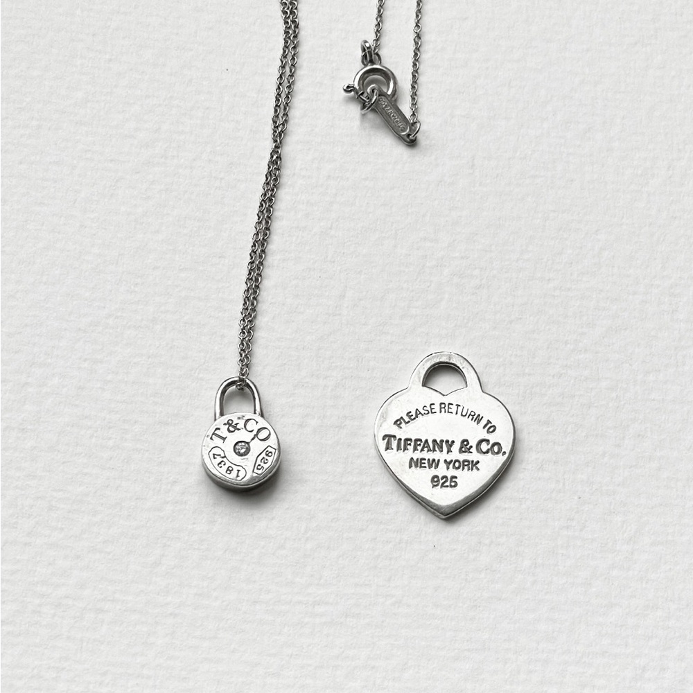 Tiffany & Co Sterling 1837 Round Lock Necklace Diamond Return To Tiffany Heart